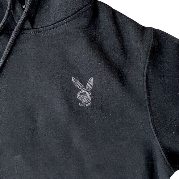 Playboy Hoodie Mens Size Small Black Pullover Sweatshirt Bunny Logo Graphic Y2K - Picture 5 of 8